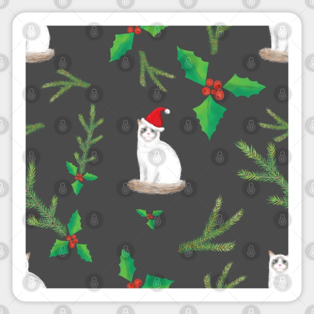 XMas Ragdoll Cats with Santa Hats - Winter Party Pattern Sticker by andreeadumez